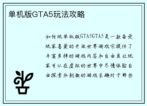 单机版GTA5玩法攻略